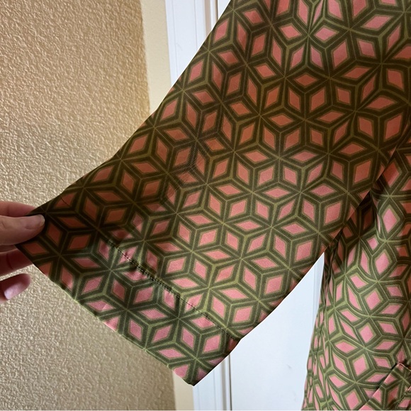 Retro Fossil A-Line Dress | Mid Century Mod Pink Green Geometric Pattern Size M - Picture 9 of 10
